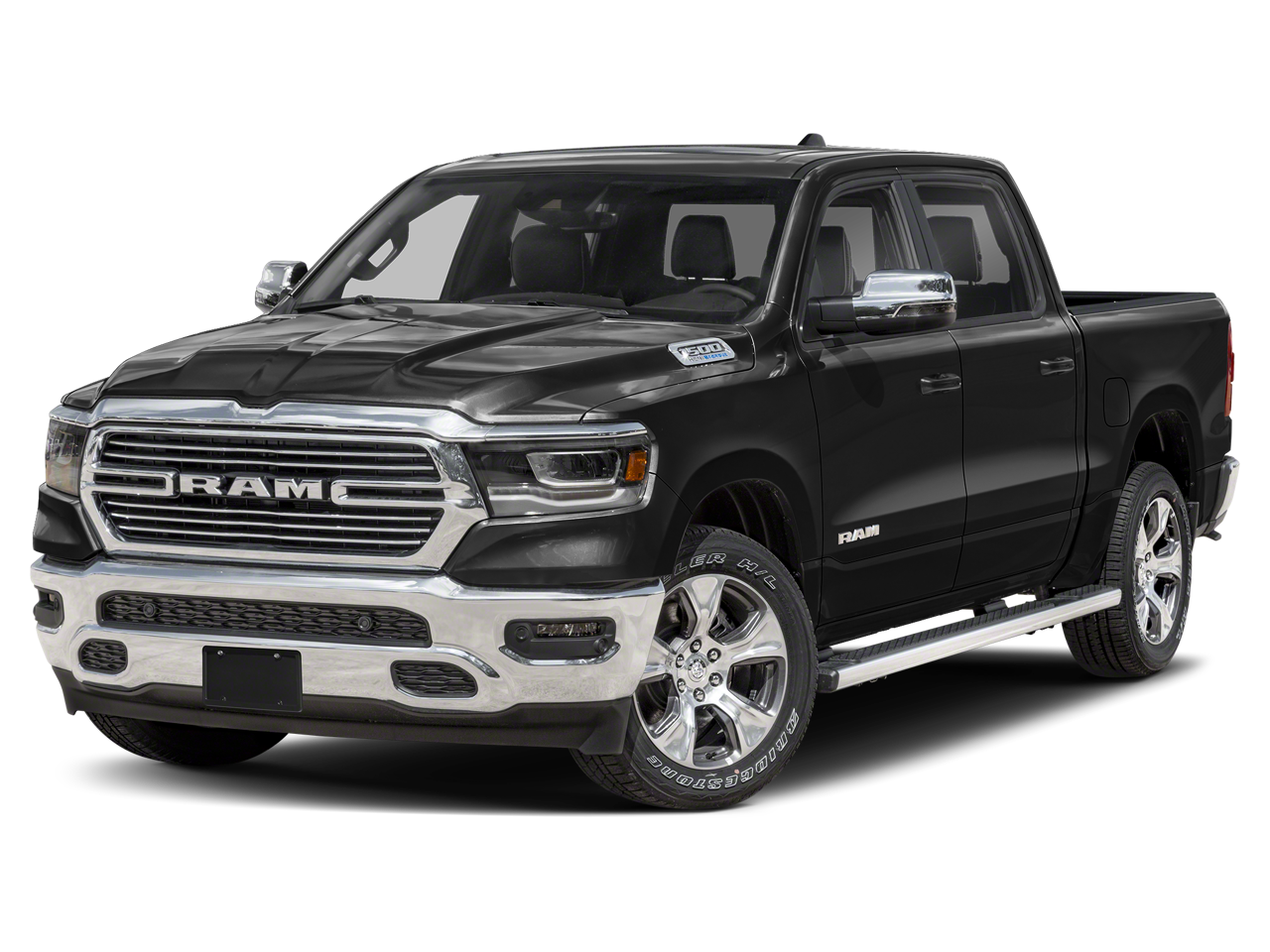 2024 RAM 1500 Laramie in Diamond Black Crystal Pearlcoat — front three-quarter view