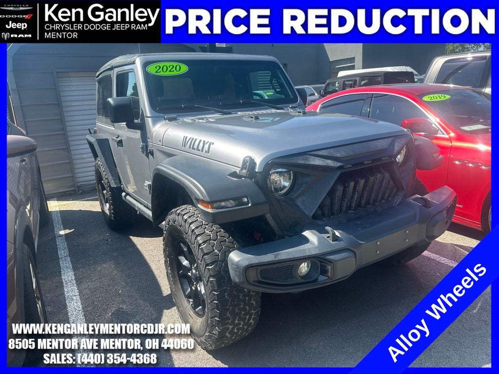2020 Jeep Wrangler Willys Sport 4x4 in Billet Silver Metallic Clearcoat — front three-quarter view