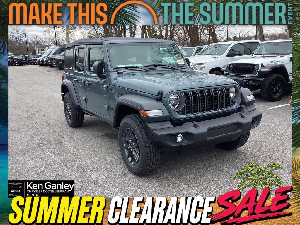 2026 Jeep Wrangler WRANGLER 4-DOOR SPORT in Anvil Clear-Coat Exterior Paint — front three-quarter view