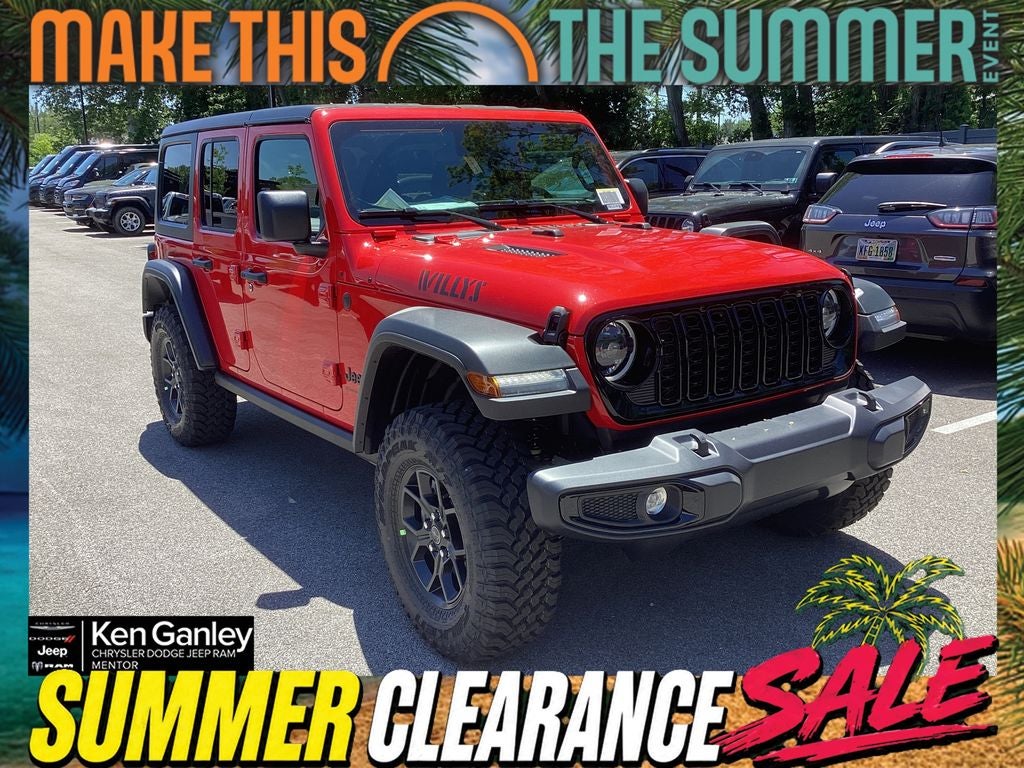 2026 Jeep Wrangler WRANGLER 4-DOOR WILLYS in Firecracker Red Clear-Coat Exterior Paint — front three-quarter view