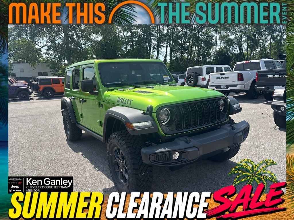 2026 Jeep Wrangler WRANGLER 4-DOOR WILLYS in Mojito Clear-Coat Exterior Paint — front three-quarter view