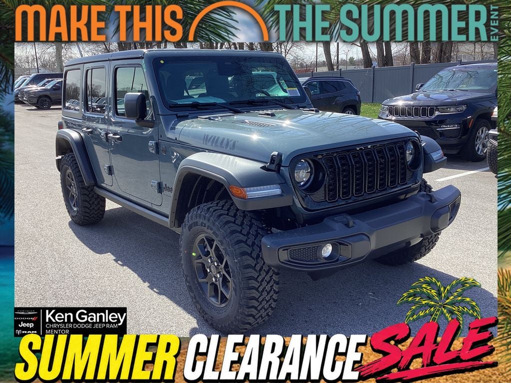 2026 Jeep Wrangler WRANGLER 4-DOOR WILLYS in Anvil Clear-Coat Exterior Paint — front three-quarter view
