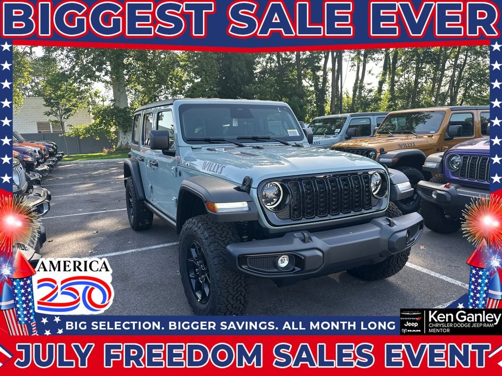 2026 Jeep Wrangler WRANGLER 4-DOOR WILLYS in Earl Clearcoat — front three-quarter view