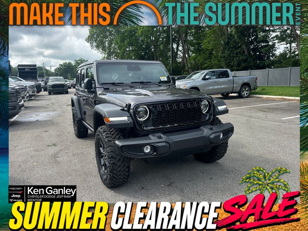 2026 Jeep Wrangler WRANGLER 4-DOOR WILLYS in Granite Crystal Metallic Clear-Coat Exterior Paint — front three-quarter view