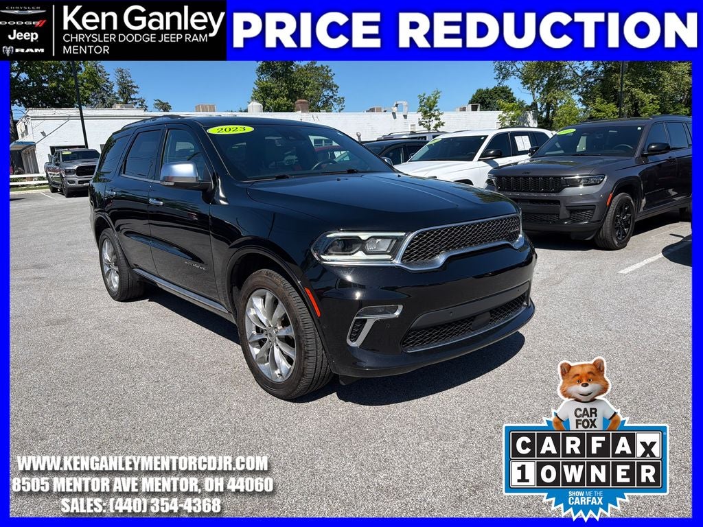 2023 Dodge Durango Citadel AWD in Db Black Crystal Clearcoat — front three-quarter view