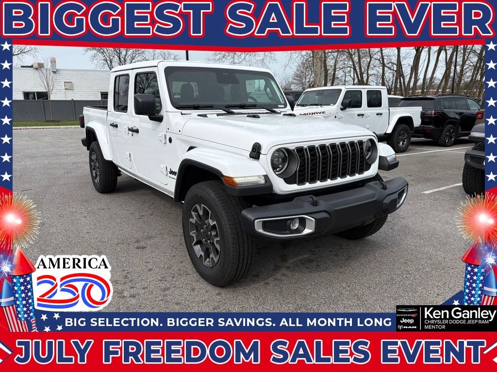 2026 Jeep Gladiator GLADIATOR SAHARA 4X4 in Bright White Clear-Coat Exterior Paint — front three-quarter view