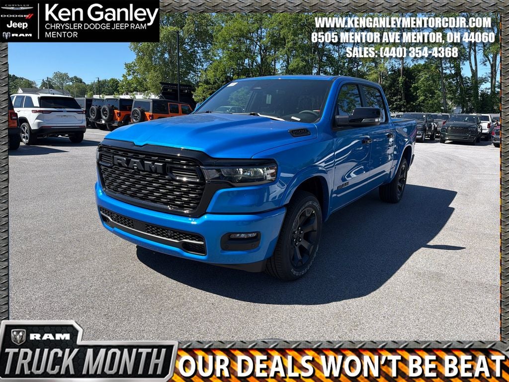 2026 RAM Ram 1500 RAM 1500 BIG HORN CREW CAB 4X4 5'7' BOX in Hydro Blue Pearl-Coat Exterior Paint — front three-quarter view