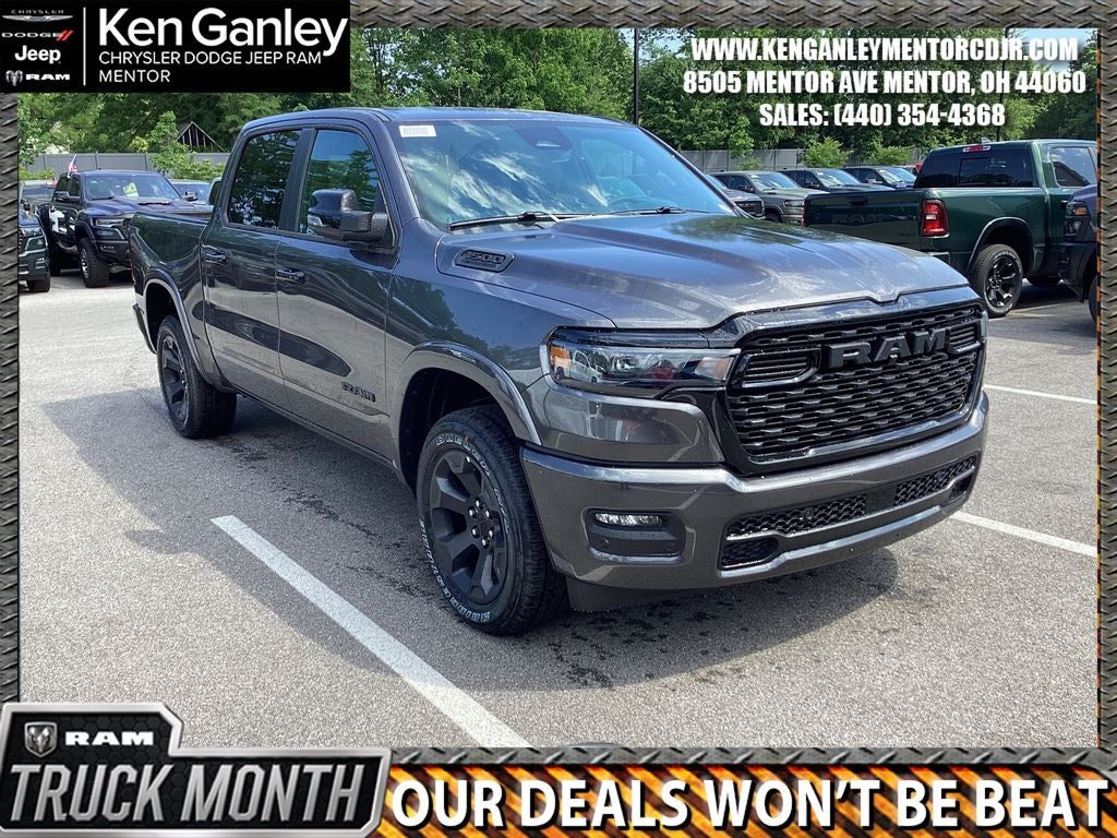 2026 RAM Ram 1500 RAM 1500 BIG HORN CREW CAB 4X4 5'7' BOX in Granite Crystal Metallic Clear-Coat Exterior Paint — front three-quarter view