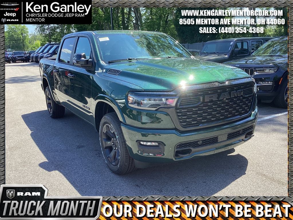 2026 RAM Ram 1500 RAM 1500 BIG HORN CREW CAB 4X4 5'7' BOX in Serrano-Green Metallic Exterior Paint — front three-quarter view
