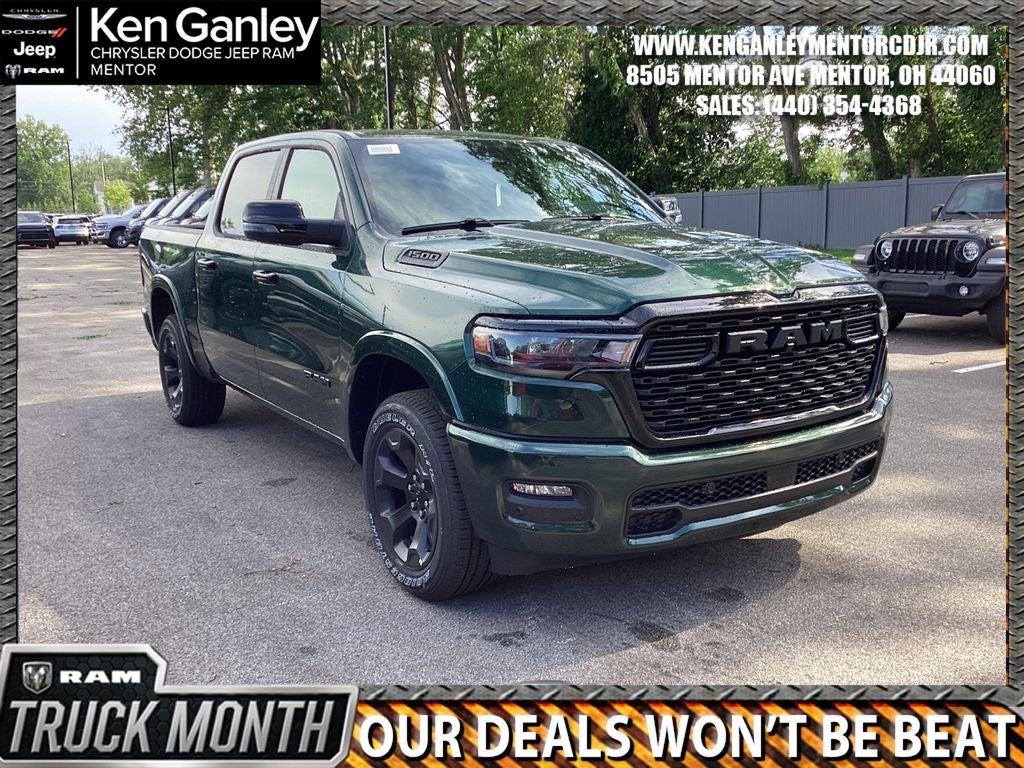 2026 RAM Ram 1500 RAM 1500 BIG HORN CREW CAB 4X4 5'7' BOX in Serrano-Green Metallic Exterior Paint — front three-quarter view