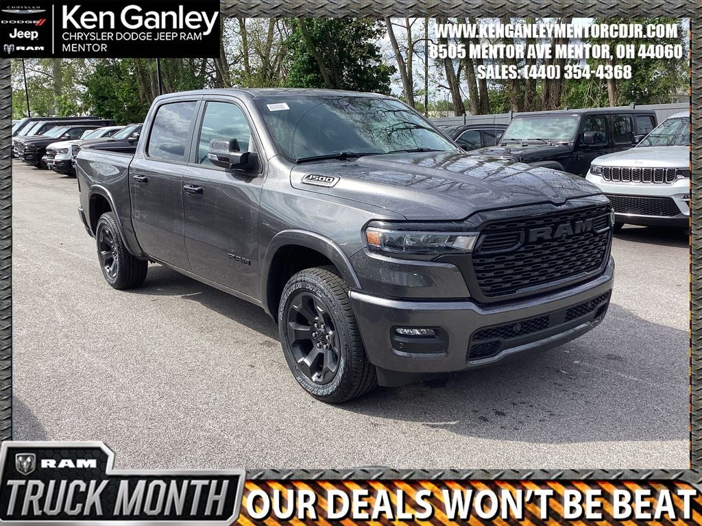 2026 RAM Ram 1500 RAM 1500 BIG HORN CREW CAB 4X4 5'7' BOX in Granite Crystal Metallic Clear-Coat Exterior Paint — front three-quarter view