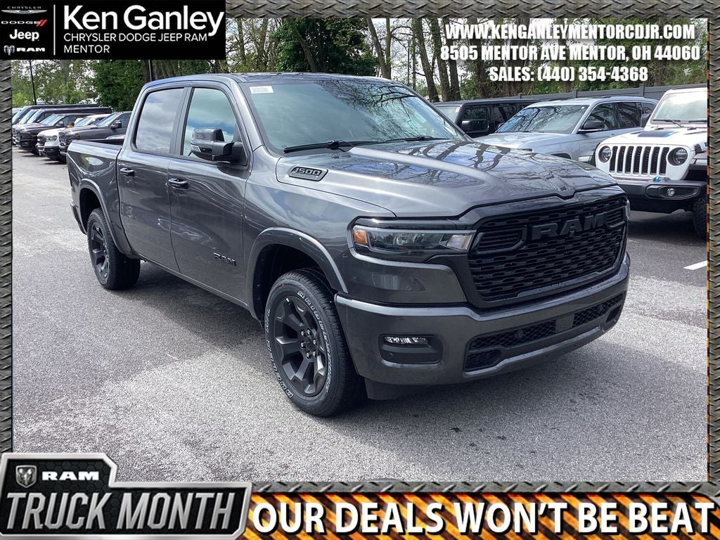 2026 RAM Ram 1500 RAM 1500 BIG HORN CREW CAB 4X4 5'7' BOX in Granite Crystal Metallic Clear-Coat Exterior Paint — front three-quarter view
