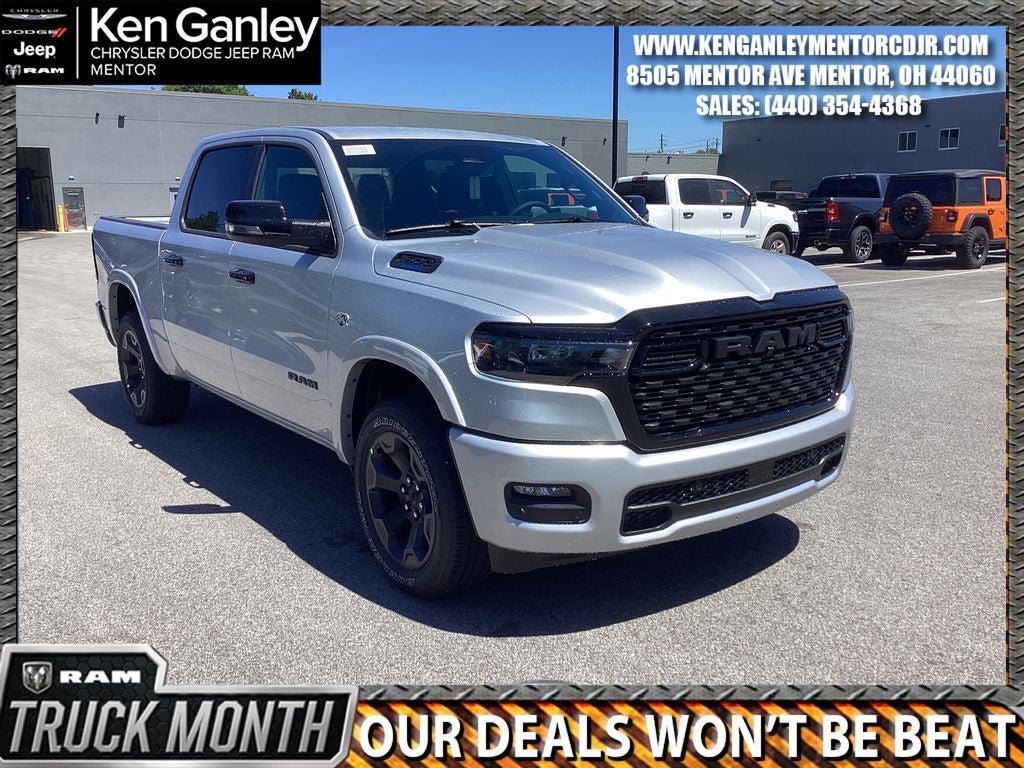 2026 RAM Ram 1500 RAM 1500 BIG HORN CREW CAB 4X4 5'7' BOX in Silver Zynith Exterior Paint — front three-quarter view