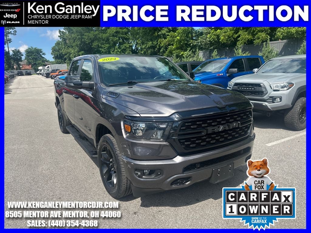 2024 RAM 1500 Big Horn Crew Cab 4x4 5'7' Box in Granite Crystal Metallic Clearcoat — front three-quarter view