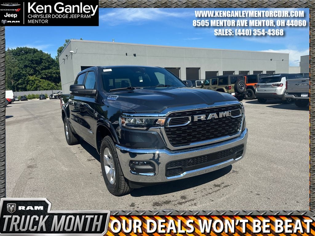 2026 RAM Ram 1500 RAM 1500 BIG HORN CREW CAB 4X4 5'7' BOX in Forged Blue Metallic Exterior Paint — front three-quarter view