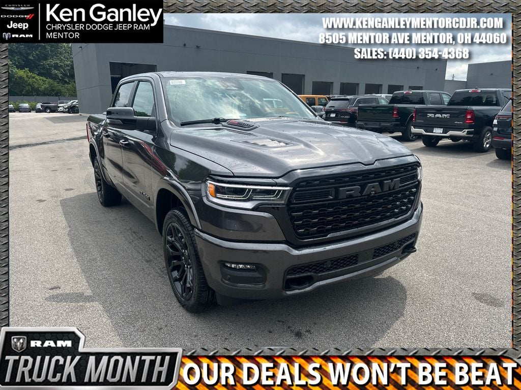 2026 RAM Ram 1500 RAM 1500 LIMITED CREW CAB 4X4 5'7' BOX in Granite Crystal Metallic Clear-Coat Exterior Paint — front three-quarter view