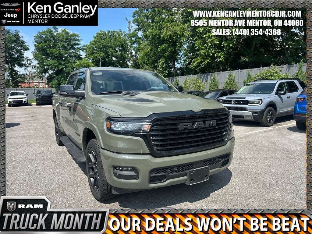 2026 RAM Ram 1500 RAM 1500 LARAMIE CREW CAB 4X4 5'7' BOX in Canyon Lake Exterior Paint — front three-quarter view