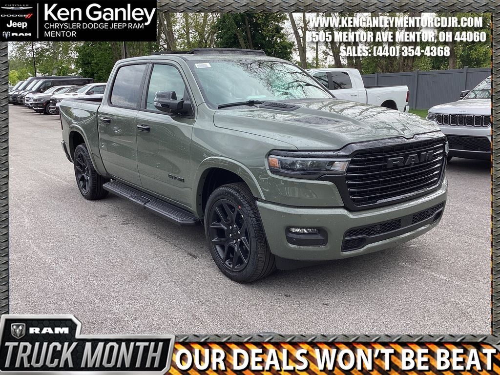 2026 RAM Ram 1500 RAM 1500 LARAMIE CREW CAB 4X4 5'7' BOX in Canyon Lake Exterior Paint — front three-quarter view