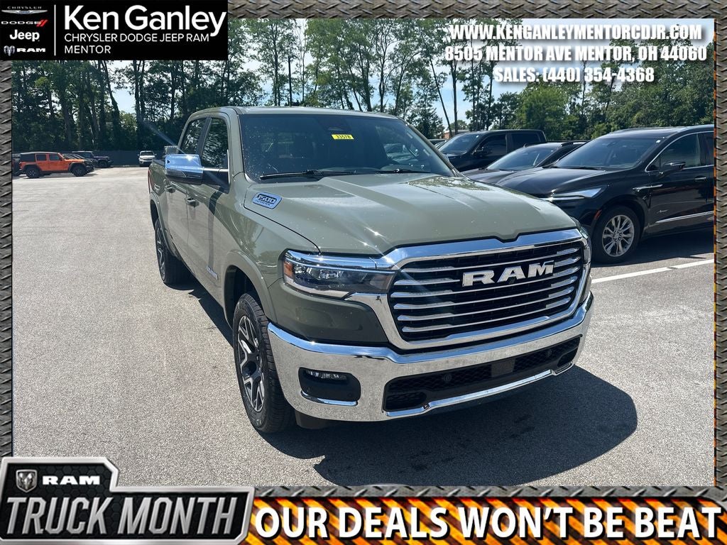 2026 RAM Ram 1500 RAM 1500 LARAMIE CREW CAB 4X4 5'7' BOX in Canyon Lake Exterior Paint — front three-quarter view