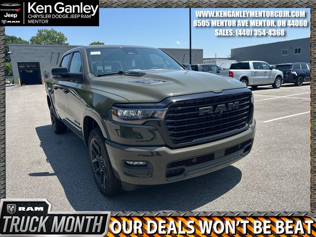 2026 RAM Ram 1500 RAM 1500 LARAMIE CREW CAB 4X4 5'7' BOX in Tank Exterior Paint — front three-quarter view