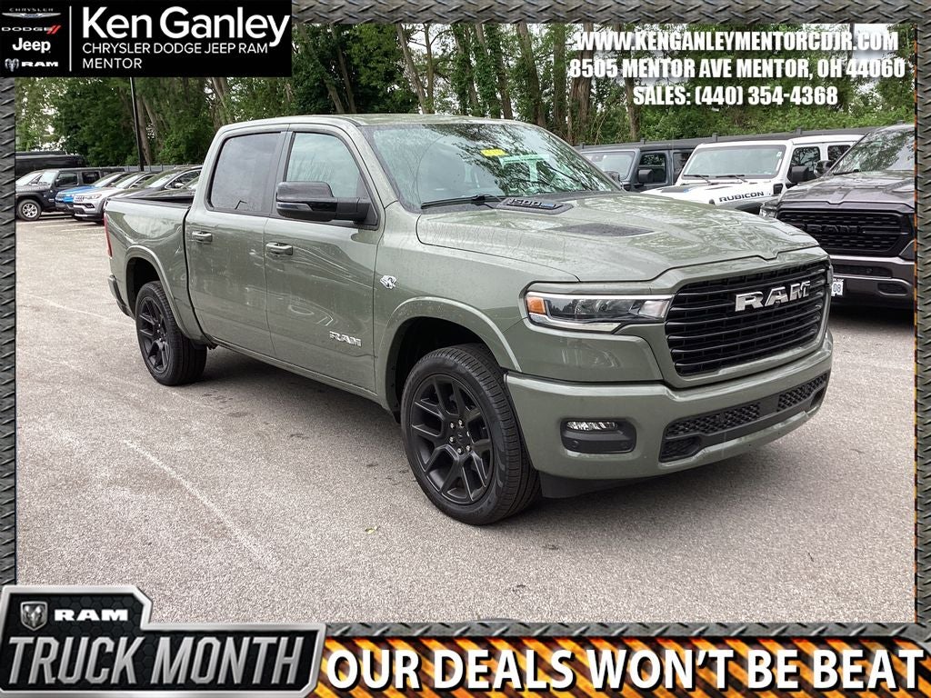 2026 RAM Ram 1500 RAM 1500 LARAMIE CREW CAB 4X4 5'7' BOX in Canyon Lake Exterior Paint — front three-quarter view