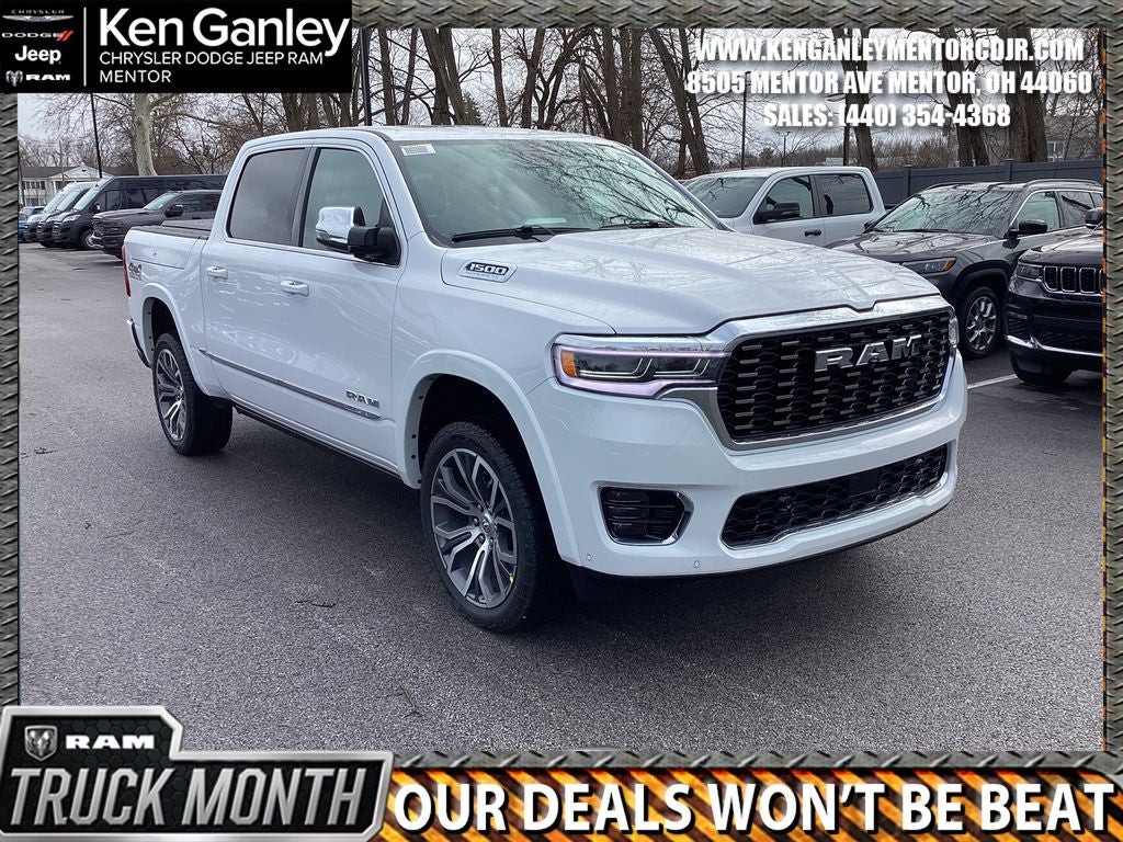 2026 RAM Ram 1500 RAM 1500 TUNGSTEN CREW CAB 4X4 in Bright White Clear-Coat Exterior Paint — front three-quarter view