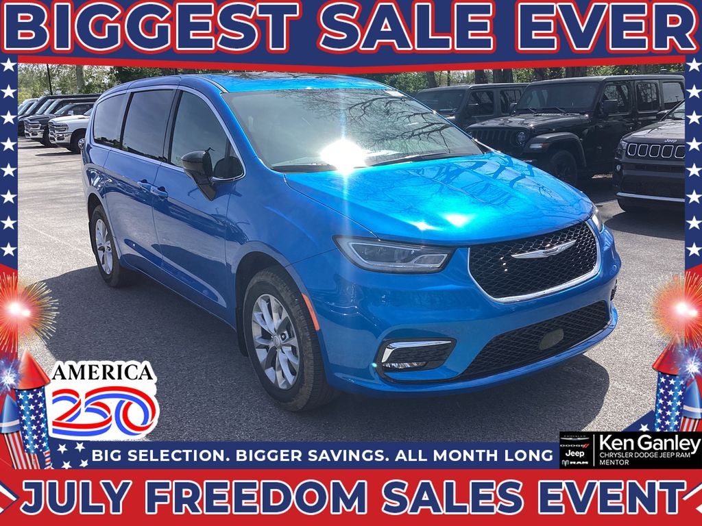 2026 Chrysler Pacifica PACIFICA SELECT AWD in Hydro Blue Pearl-Coat Exterior Paint — front three-quarter view