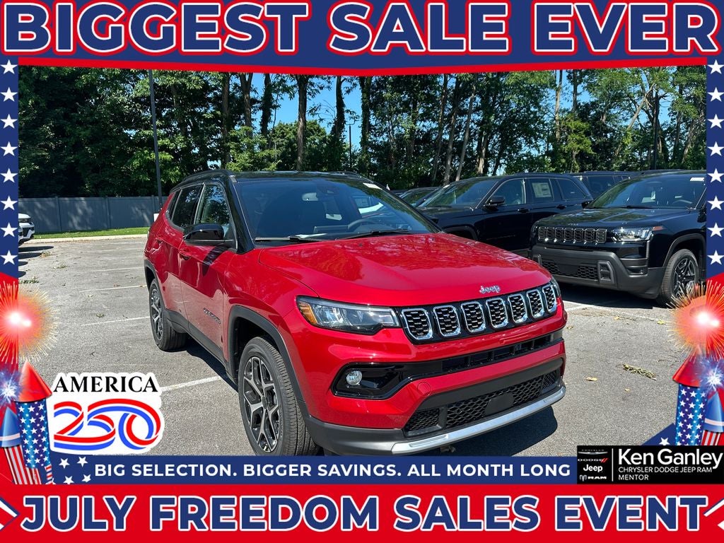 2026 Jeep Compass COMPASS LIMITED 4X4 in Red Hot Pearl-Coat Exterior Paint — front three-quarter view