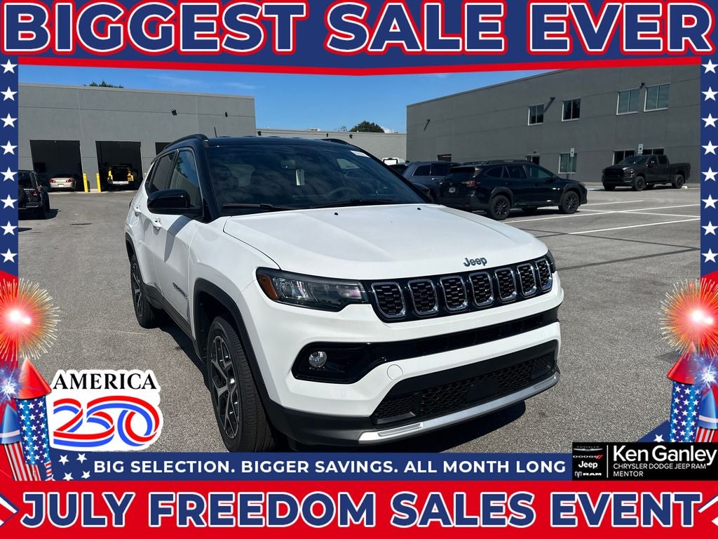 2026 Jeep Compass COMPASS LIMITED 4X4 in Bright White Clear-Coat Exterior Paint — front three-quarter view