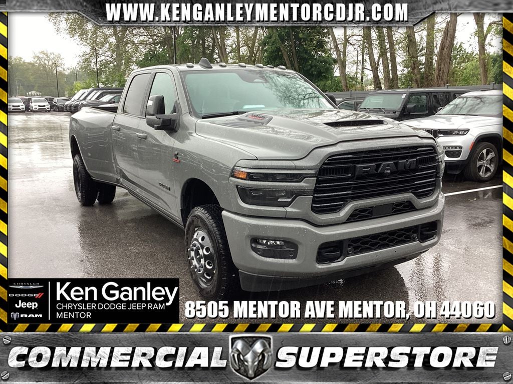 2026 RAM Ram 3500 RAM 3500 LARAMIE CREW CAB 4X4 8' BOX in Ceramic Gray Clear-Coat Exterior Paint — front three-quarter view