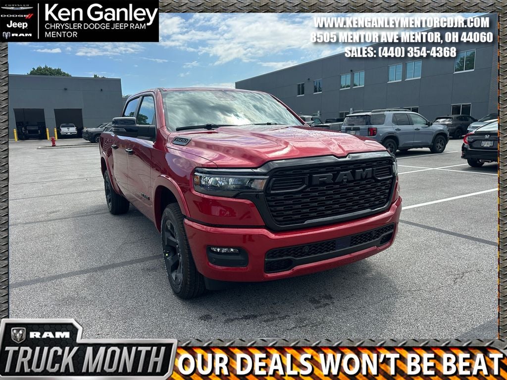 2026 RAM Ram 1500 RAM 1500 BIG HORN CREW CAB 4X4 5'7' BOX in Molten Red Pearl-Coat Exterior Paint — front three-quarter view