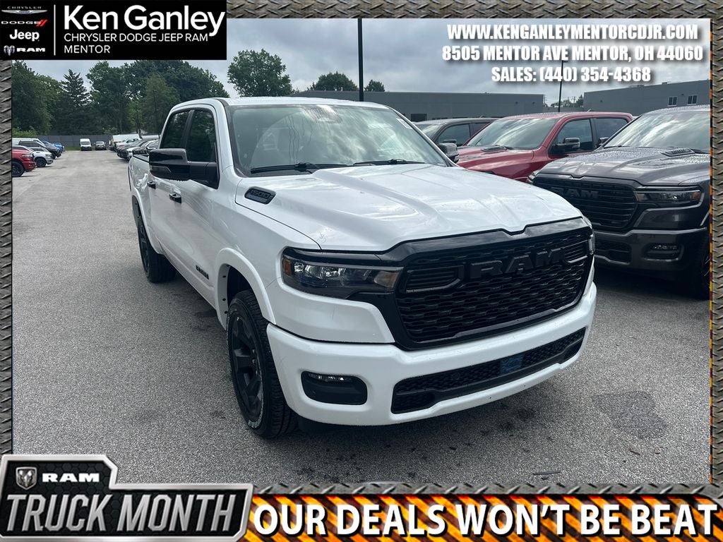 2026 RAM Ram 1500 RAM 1500 BIG HORN CREW CAB 4X4 5'7' BOX in Bright White Clear-Coat Exterior Paint — front three-quarter view
