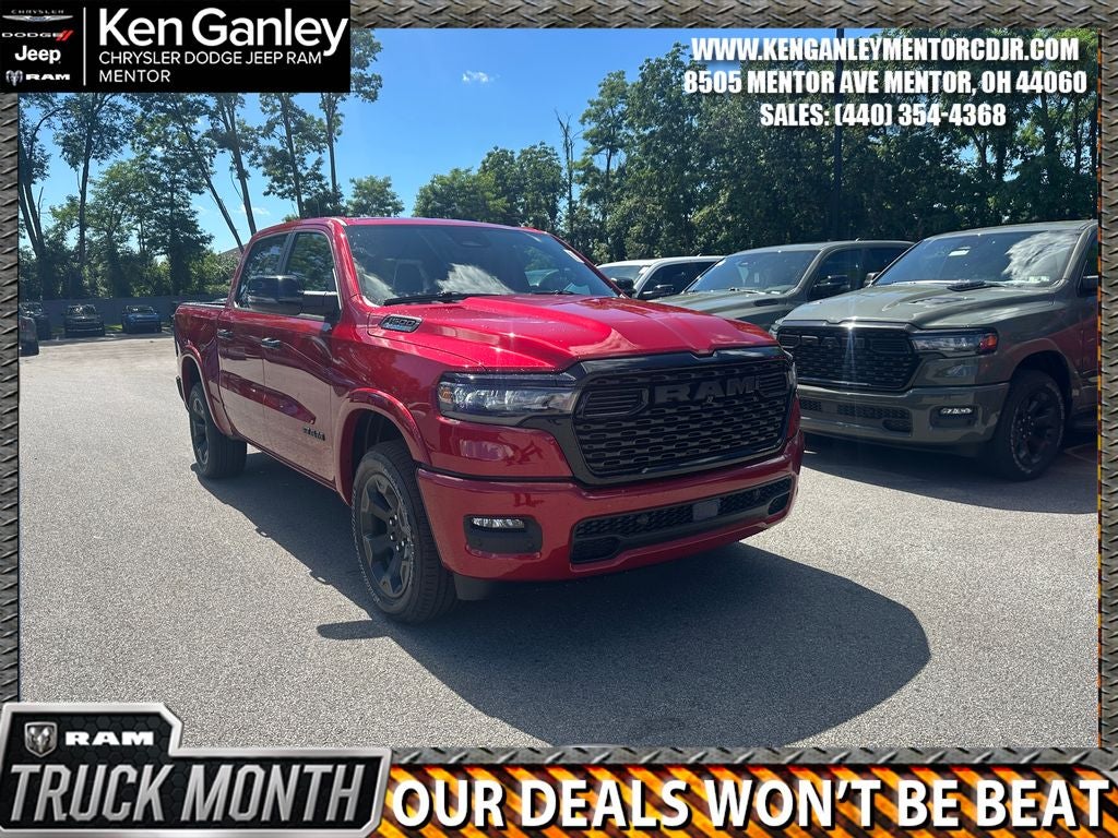 2026 RAM Ram 1500 RAM 1500 BIG HORN CREW CAB 4X4 5'7' BOX in Molten Red Pearl-Coat Exterior Paint — front three-quarter view