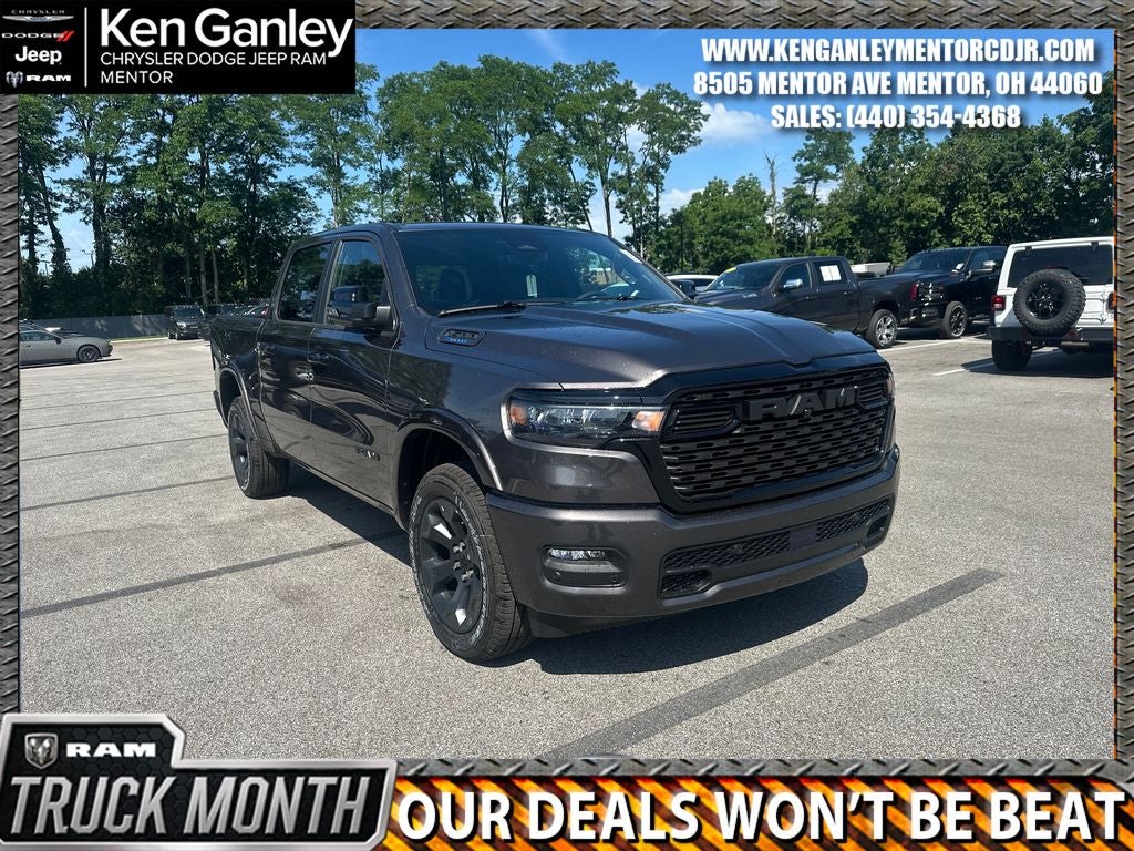 2026 RAM Ram 1500 RAM 1500 BIG HORN CREW CAB 4X4 5'7' BOX in Granite Crystal Metallic Clear-Coat Exterior Paint — front three-quarter view
