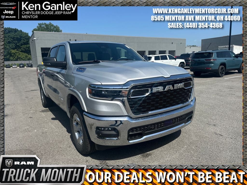 2026 RAM Ram 1500 RAM 1500 BIG HORN CREW CAB 4X4 5'7' BOX in Silver Zynith Exterior Paint — front three-quarter view