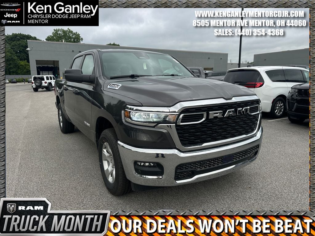 2026 RAM Ram 1500 RAM 1500 BIG HORN CREW CAB 4X4 5'7' BOX in Granite Crystal Metallic Clear-Coat Exterior Paint — front three-quarter view