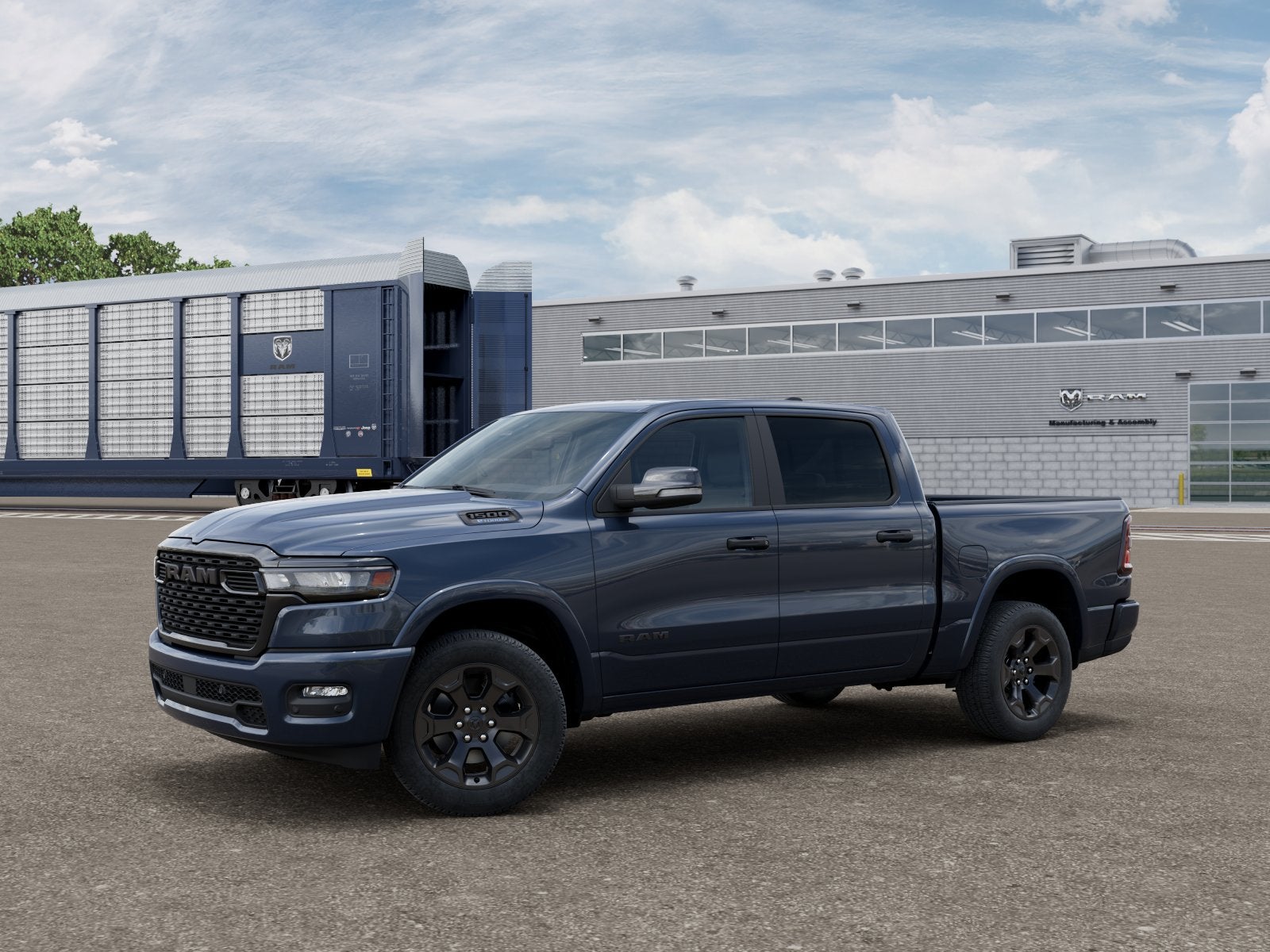 2026 RAM Ram 1500 RAM 1500 BIG HORN CREW CAB 4X4 5'7' BOX in Forged Blue Metallic Exterior Paint — front three-quarter view