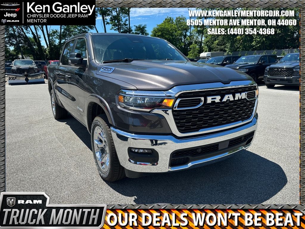 2026 RAM Ram 1500 RAM 1500 BIG HORN CREW CAB 4X4 5'7' BOX in Granite Crystal Metallic Clear-Coat Exterior Paint — front three-quarter view