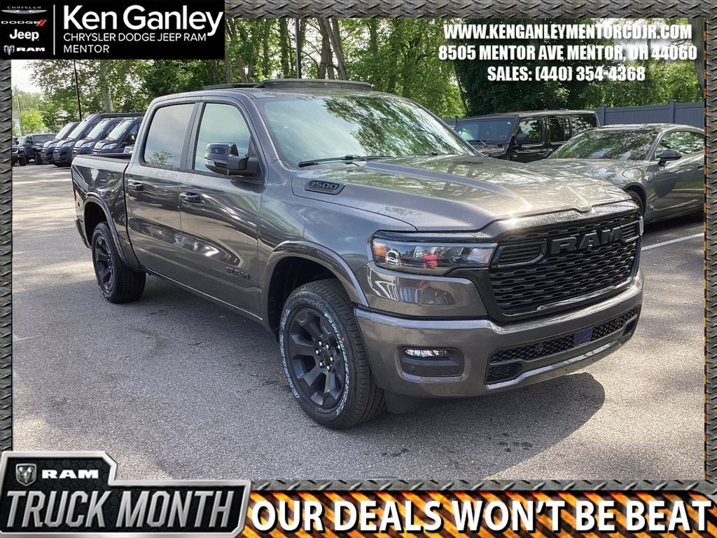 2026 RAM Ram 1500 RAM 1500 BIG HORN CREW CAB 4X4 5'7' BOX in Granite Crystal Metallic Clear-Coat Exterior Paint — front three-quarter view
