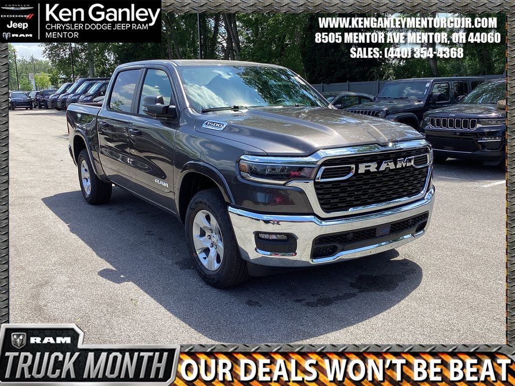 2026 RAM Ram 1500 RAM 1500 BIG HORN CREW CAB 4X4 5'7' BOX in Granite Crystal Metallic Clear-Coat Exterior Paint — front three-quarter view