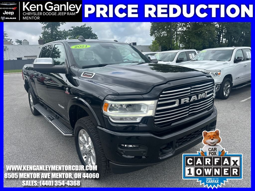 2021 RAM 2500 Laramie Crew Cab 4x4 6'4' Box in Diamond Black Crystal Pearlcoat — front three-quarter view