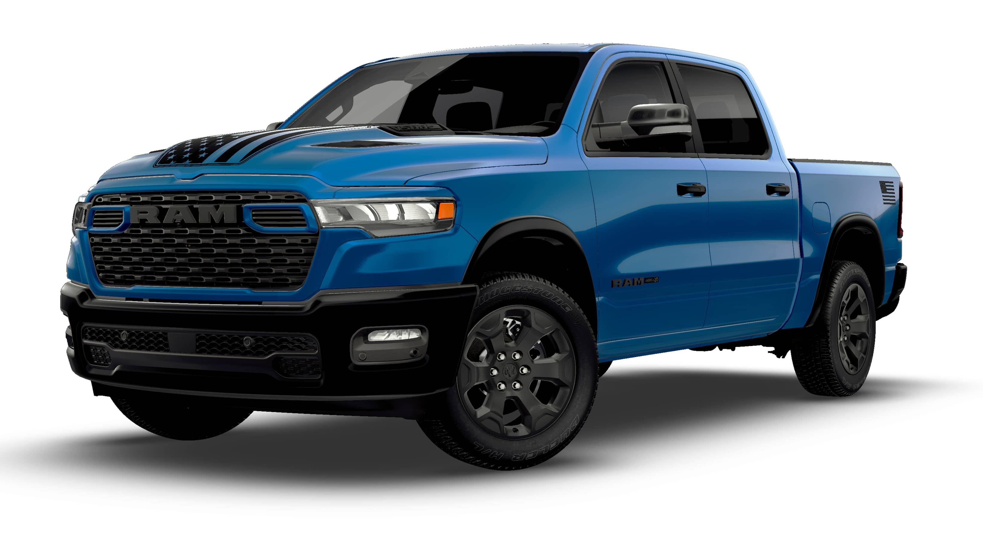 2026 RAM Ram 1500 RAM 1500 BIG HORN CREW CAB 4X4 5'7' BOX in Hydro Blue Pearl-Coat Exterior Paint — front three-quarter view