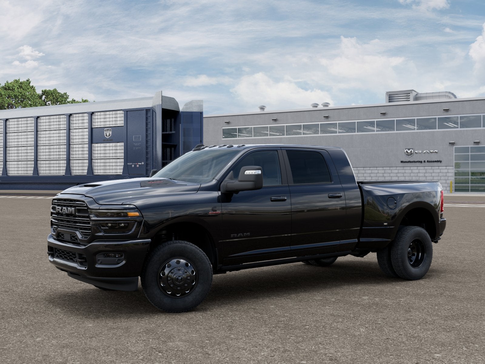 2026 RAM Ram 3500 RAM 3500 LARAMIE MEGA CAB 4X4 6'4' BOX in Diamond Black Crystal Pearl-Coat Exterior Paint — front three-quarter view