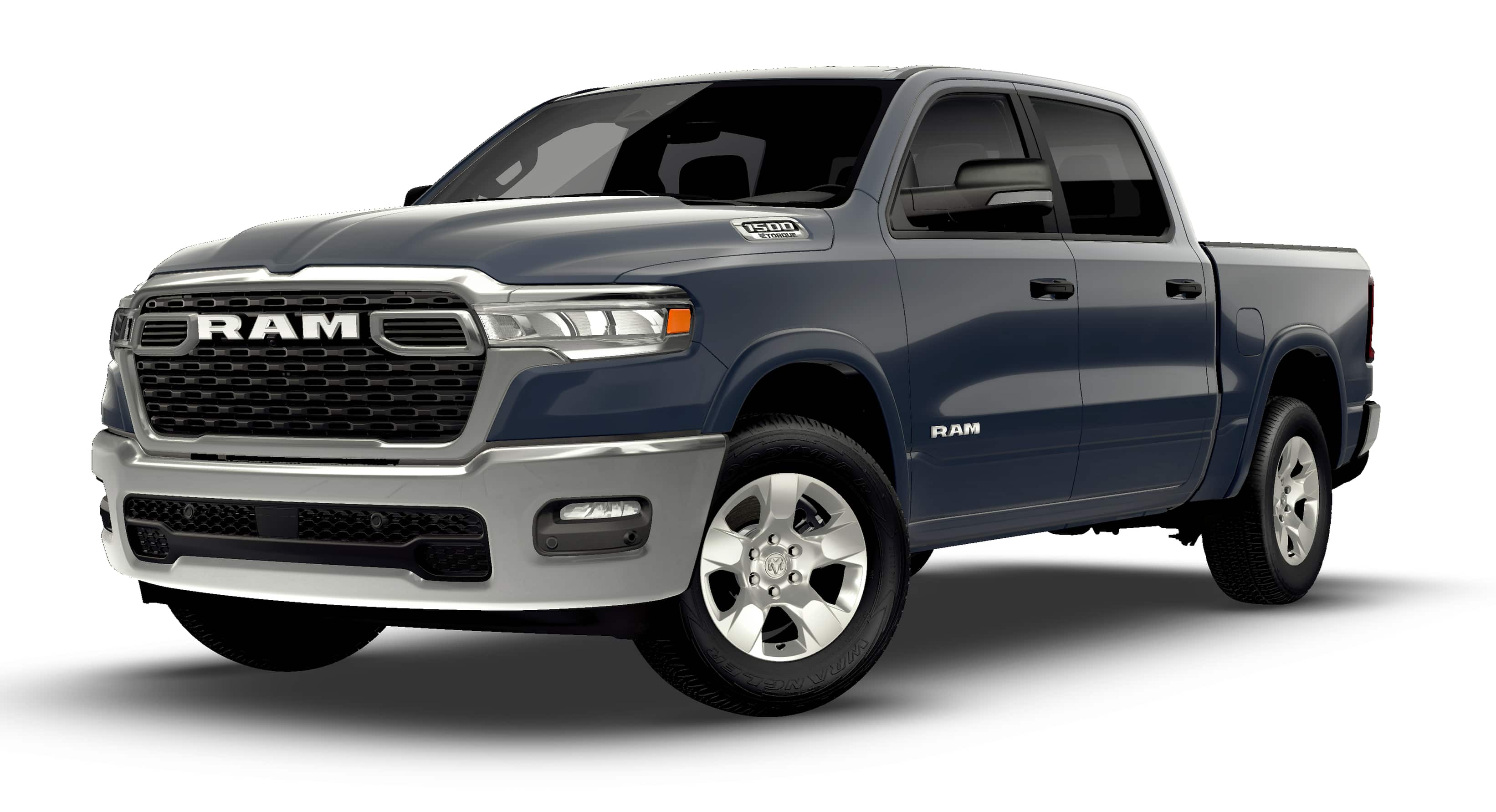 2026 RAM Ram 1500 RAM 1500 BIG HORN CREW CAB 4X4 5'7' BOX in Forged Blue Metallic Exterior Paint — front three-quarter view