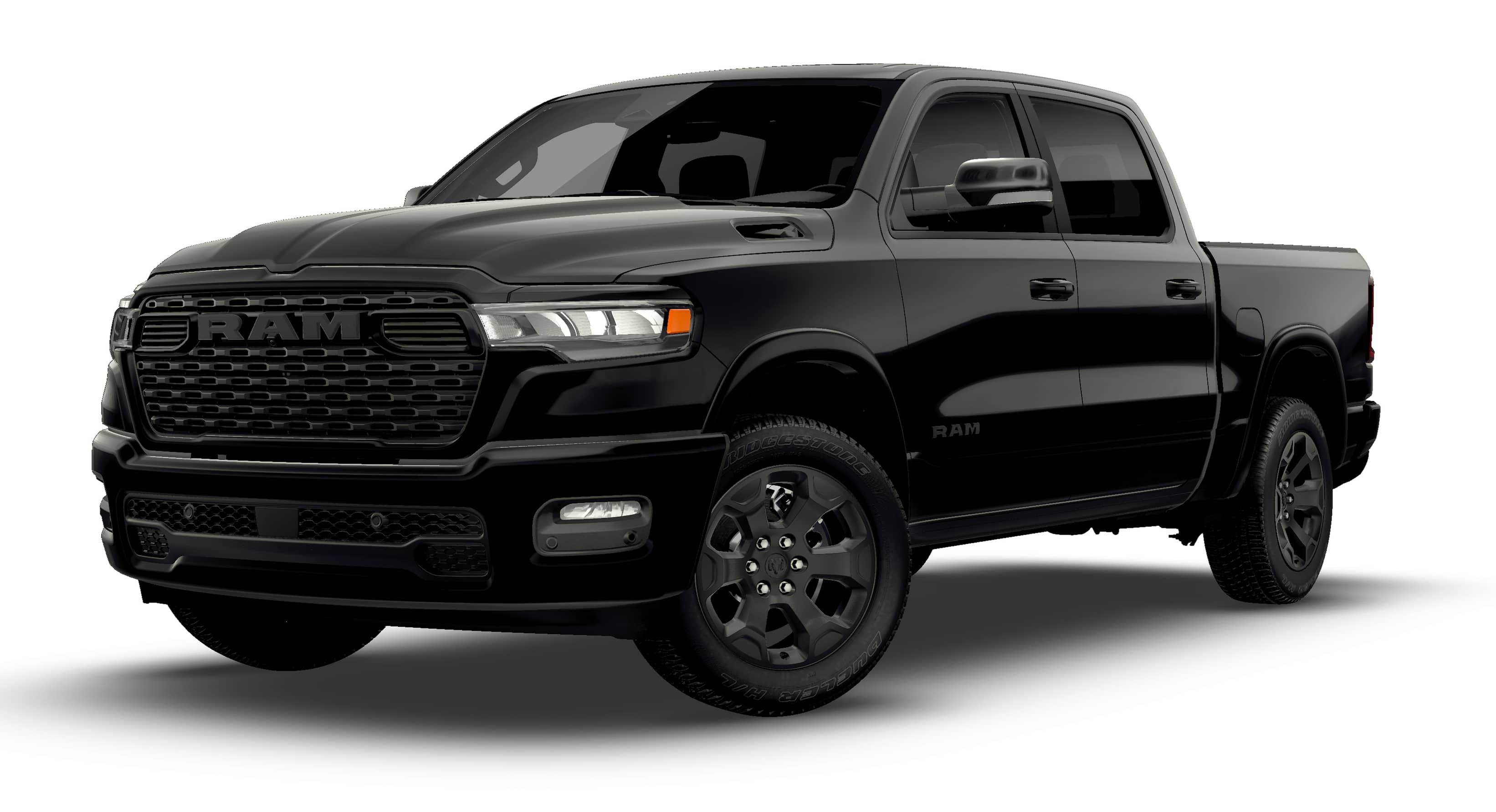 2026 RAM Ram 1500 RAM 1500 BIG HORN CREW CAB 4X4 5'7' BOX in Diamond Black Crystal Pearl-Coat Exterior Paint — front three-quarter view