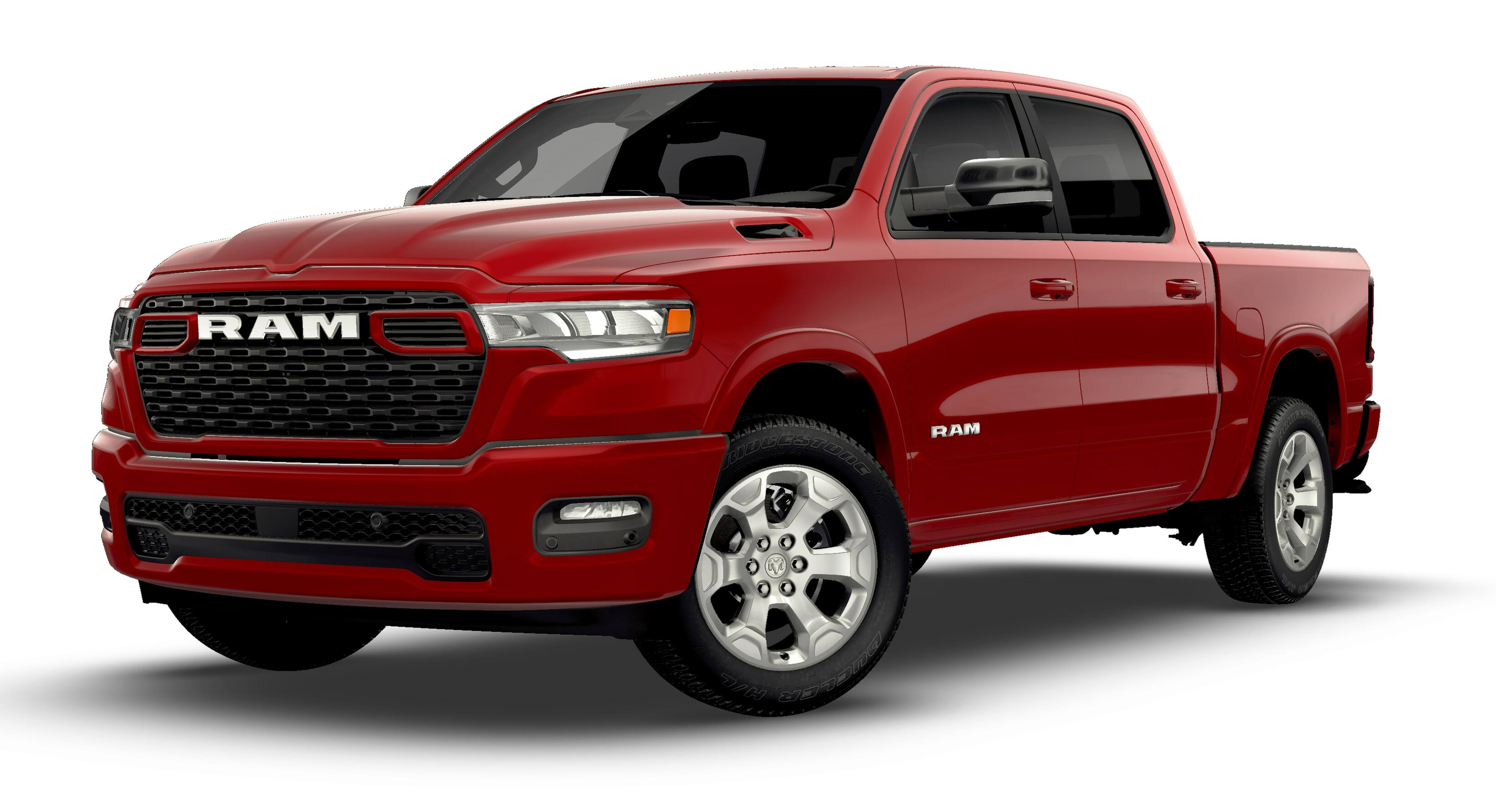 2026 RAM Ram 1500 RAM 1500 BIG HORN CREW CAB 4X4 5'7' BOX in Molten Red Pearl-Coat Exterior Paint — front three-quarter view