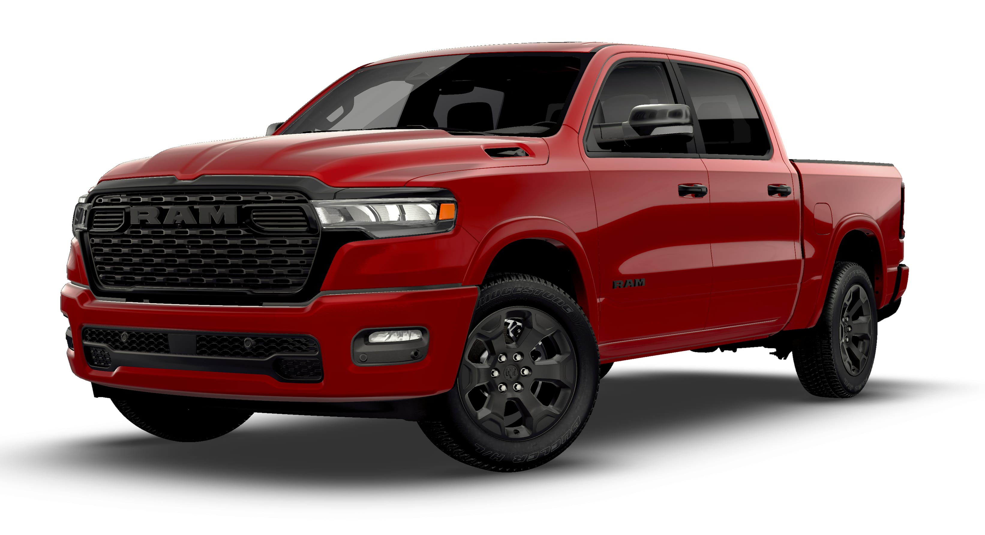 2026 RAM Ram 1500 RAM 1500 BIG HORN CREW CAB 4X4 5'7' BOX in Molten Red Pearl-Coat Exterior Paint — front three-quarter view