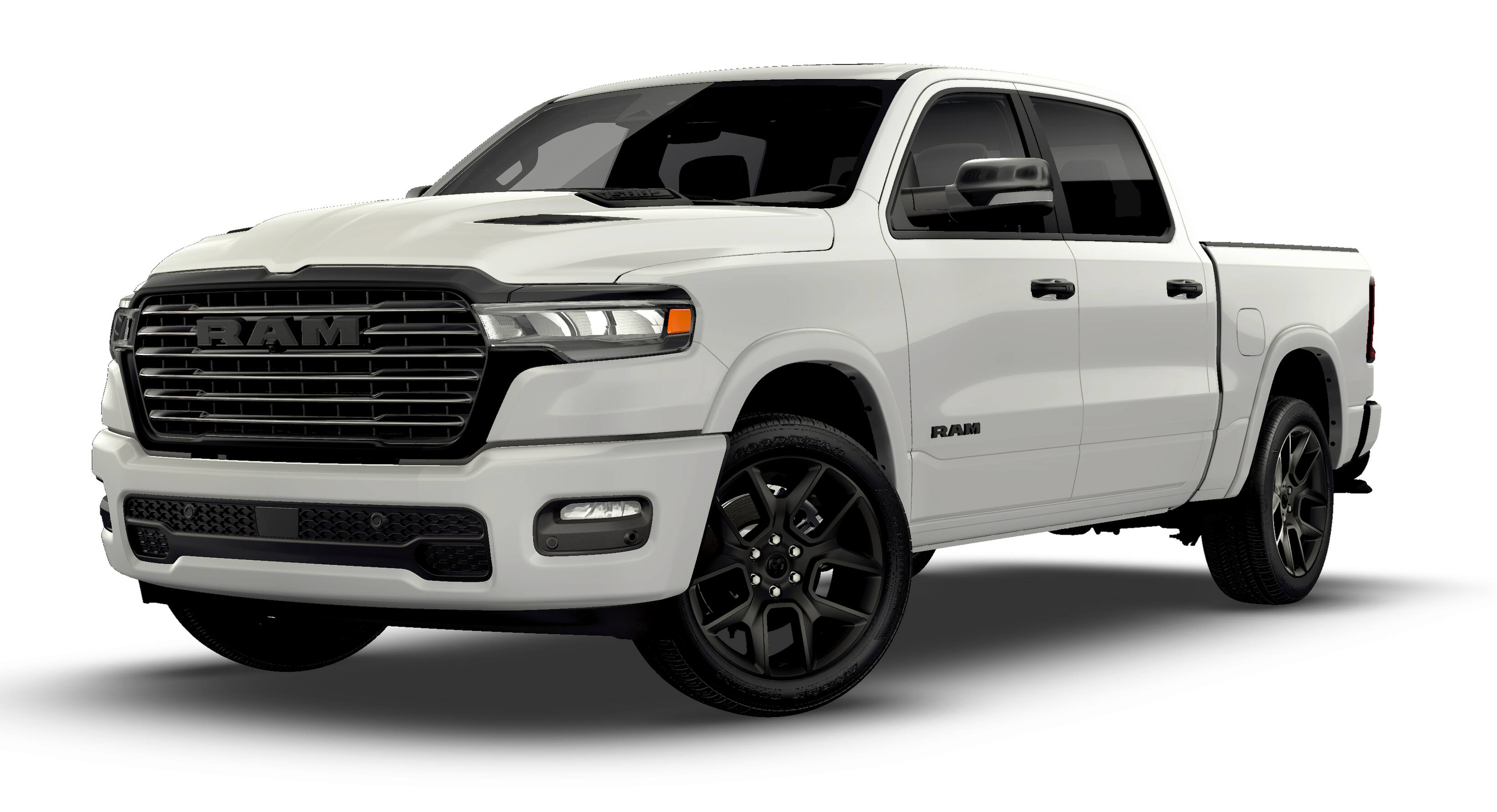 2026 RAM Ram 1500 RAM 1500 LARAMIE CREW CAB 4X4 5'7' BOX in Bright White Clear-Coat Exterior Paint — front three-quarter view
